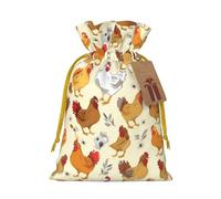 FKGKDF Brood Of Chickens Print Christmas Drawstring Present Bag, Reusable Holiday Goodie Bag For Presents