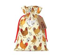 FKGKDF Brood Of Chickens Print Christmas Drawstring Present Bag, Reusable Holiday Goodie Bag For Presents