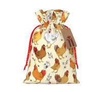 FKGKDF Brood Of Chickens Print Christmas Drawstring Present Bag, Reusable Holiday Goodie Bag For Presents