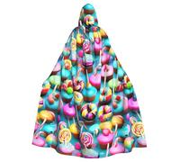 FKGKDF Colorful Sweet Lollipop Cupcake Donut Print Halloween Cloak, Carnival Cape For Theme Parties, Haunted Houses And Cosplay