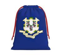 FKGKDF Connecticut State Flag Print Drawstring Present Bag, Reusable Storage Pouch For Christmas Holidays And Daily