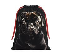 FKGKDF Cute Black Pug Dog Print Drawstring Present Bag, Reusable Storage Pouch For Christmas Holidays And Daily
