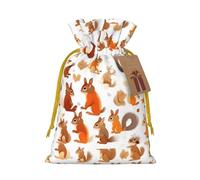 FKGKDF Cute Squirrels Print Christmas Drawstring Present Bag, Reusable Holiday Goodie Bag For Presents