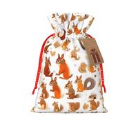 FKGKDF Cute Squirrels Print Christmas Drawstring Present Bag, Reusable Holiday Goodie Bag For Presents