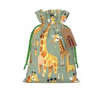 FKGKDF Cute Wild Cartoon Giraffes Print Christmas Drawstring Present Bag, Reusable Holiday Goodie Bag For Presents