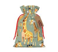 FKGKDF Cute Wild Cartoon Giraffes Print Christmas Drawstring Present Bag, Reusable Holiday Goodie Bag For Presents