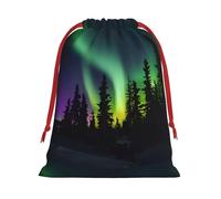 FKGKDF Dark Northern Lights Print Print Drawstring Present Bag, Reusable Storage Pouch For Christmas Holidays And Daily