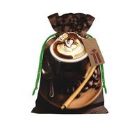 FKGKDF Delicious Heart Coffee Print Christmas Drawstring Present Bag, Reusable Holiday Goodie Bag For Presents