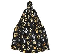 FKGKDF Dog Paw Prints Print Adult Halloween Hooded Cloak, Hood & Bow Tie, For Cosplay/Trick-Or-Treat