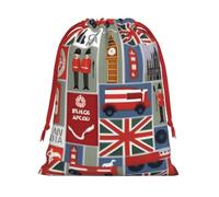 FKGKDF England Symbols Print Drawstring Present Bag, Reusable Storage Pouch For Christmas Holidays And Daily