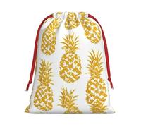 FKGKDF Gold Pineapple Print Drawstring Present Bag, Reusable Storage Pouch For Christmas Holidays And Daily