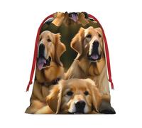FKGKDF Golden Retrievers Print Drawstring Present Bag, Reusable Storage Pouch For Christmas Holidays And Daily