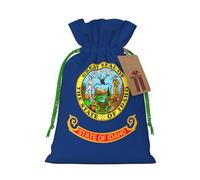 FKGKDF Idaho State Flag Print Christmas Drawstring Present Bag, Reusable Holiday Goodie Bag For Presents