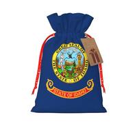 FKGKDF Idaho State Flag Print Christmas Drawstring Present Bag, Reusable Holiday Goodie Bag For Presents