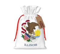 FKGKDF Illinois State Flag Print Christmas Drawstring Present Bag, Reusable Holiday Goodie Bag For Presents