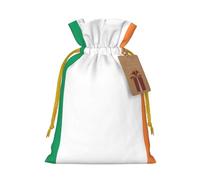 FKGKDF Irish Flag Print Christmas Drawstring Present Bag, Reusable Holiday Goodie Bag For Presents
