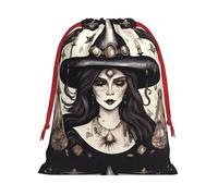 FKGKDF Magic Witch Witchcraft Bohemian Print Drawstring Present Bag, Reusable Storage Pouch For Christmas Holidays And Daily