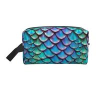 FKGKDF Mermaid Teal Fish Scale Print Travel Toiletry Organizer Bag, Large Capacity Storage For Cosmetics, Toiletries