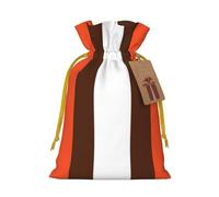 FKGKDF Orange And White Stripe Print Christmas Drawstring Present Bag, Reusable Holiday Goodie Bag For Presents