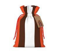 FKGKDF Orange And White Stripe Print Christmas Drawstring Present Bag, Reusable Holiday Goodie Bag For Presents