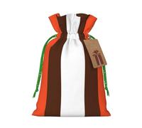 FKGKDF Orange And White Stripe Print Christmas Drawstring Present Bag, Reusable Holiday Goodie Bag For Presents
