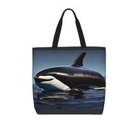 FKGKDF Orca Killer Whale Print Print Tote Bags, Large Capacity Zipper Shoulder Bag, For Shopping, Work, Daily