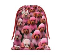 FKGKDF Pink Poodles Dogs Print Drawstring Present Bag, Reusable Storage Pouch For Christmas Holidays And Daily
