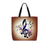 FKGKDF Purple Music Notes Print Tote Bags, Large Capacity Zipper Shoulder Bag, For Shopping, Work, Daily