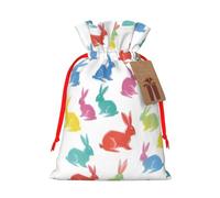 FKGKDF Rabbits Jumping Running Print Christmas Drawstring Present Bag, Reusable Holiday Goodie Bag For Presents
