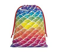 FKGKDF Rainbow Fish Scale Print Drawstring Present Bag, Reusable Storage Pouch For Christmas Holidays And Daily