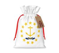 FKGKDF Rhode Island State Flag Print Christmas Drawstring Present Bag, Reusable Holiday Goodie Bag For Presents