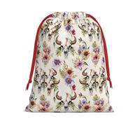 FKGKDF Runner Bull Skull Print Drawstring Present Bag, Reusable Storage Pouch For Christmas Holidays And Daily