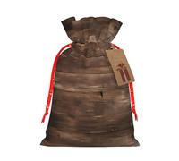 FKGKDF Rustic Old Barn Wood Print Christmas Drawstring Present Bag, Reusable Holiday Goodie Bag For Presents