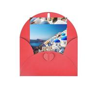 FKGKDF Santorini Greek Island Sea View Print Greeting Card, Pearl Paper With Envelope, For Christmas/Birthday/Valentine'S Day