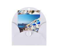 FKGKDF Santorini Greek Island Sea View Print Greeting Card, Pearl Paper With Envelope, For Christmas/Birthday/Valentine'S Day
