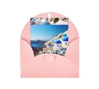 FKGKDF Santorini Greek Island Sea View Print Greeting Card, Pearl Paper With Envelope, For Christmas/Birthday/Valentine'S Day