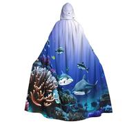 FKGKDF Shark Swimming Under The Sea Print Halloween Cloak, Carnival Cape For Theme Parties, Haunted Houses And Cosplay