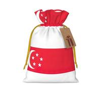 FKGKDF Singapore Flag Print Christmas Drawstring Present Bag, Reusable Holiday Goodie Bag For Presents