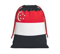 FKGKDF Singapore Flag Print Drawstring Present Bag, Reusable Storage Pouch For Christmas Holidays And Daily