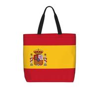 FKGKDF Spanish Flag Print Tote Bags, Large Capacity Zipper Shoulder Bag for Shopping, Work, Daily Use
