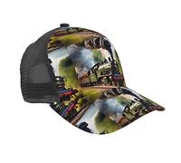 FKGKDF Steam Little Train Print Unisex Baseball Cap, Adjustable Mesh Hat for Outdoor, Travel & Presents Black