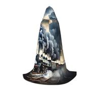 FKGKDF Steam Train Clouds Print Unisex Hooded Cape, Thoughtful Present For Halloween/Cosplay Lovers/Theme Parties