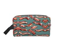 FKGKDF Streaky Bacon Pattern Print Travel Toiletry Organizer Bag, Large Capacity Storage For Cosmetics, Toiletries, White, One Size, Fashion