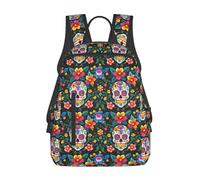 FKGKDF Sugar Skulls Flowers Print Comfortable Backpack For Work And Travel, Large Capacity Backpack For Daily Use