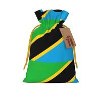 FKGKDF Tanzania Flag Print Christmas Drawstring Present Bag, Reusable Holiday Goodie Bag For Presents