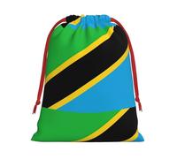 FKGKDF Tanzania Flag Print Drawstring Present Bag, Reusable Storage Pouch For Christmas Holidays And Daily