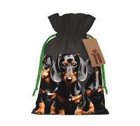 FKGKDF Three Dachshunds Print Christmas Drawstring Present Bag, Reusable Holiday Goodie Bag For Presents