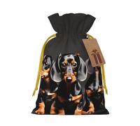 FKGKDF Three Dachshunds Print Christmas Drawstring Present Bag, Reusable Holiday Goodie Bag For Presents