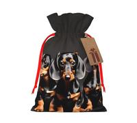 FKGKDF Three Dachshunds Print Christmas Drawstring Present Bag, Reusable Holiday Goodie Bag For Presents