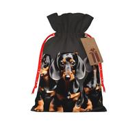 FKGKDF Three Dachshunds Print Christmas Drawstring Present Bag, Reusable Holiday Goodie Bag For Presents